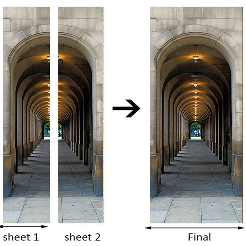 ПВХ водонепроницаемая самоклеящаяся дверная Наклейка 3D строительное пространство коридор фотообои гостиная отель 2 шт. наклейка s
