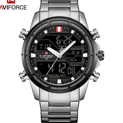 Naviforce человек смотреть 9138 3BAR светодиодный Сталь нержавеющей кварцевые аналоговые цифровой Военные мужские часы Сталь спортивный мужской