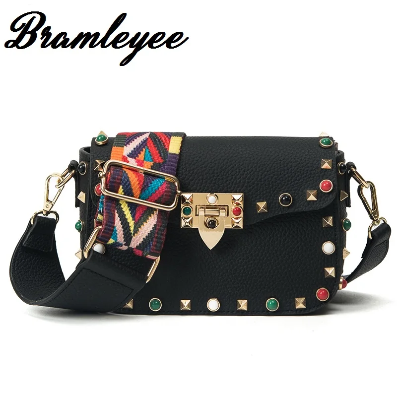 

High Quality PU Leather Women Messenger Bags Fashion Color Rivet Design Women Shoulder Bags Color Shoulder Strap Ladies Bag
