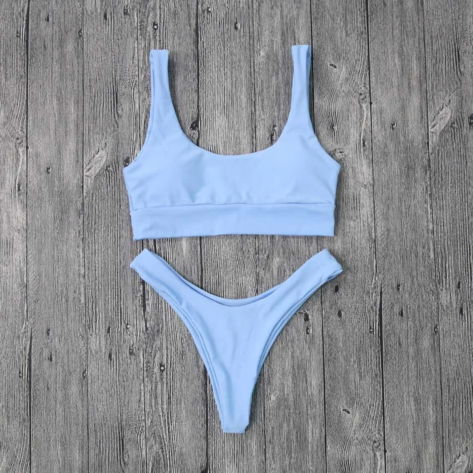 

2018 New Solid Color Sport Bikini Set Swimsuit Bathing Suit For Women Swimwear