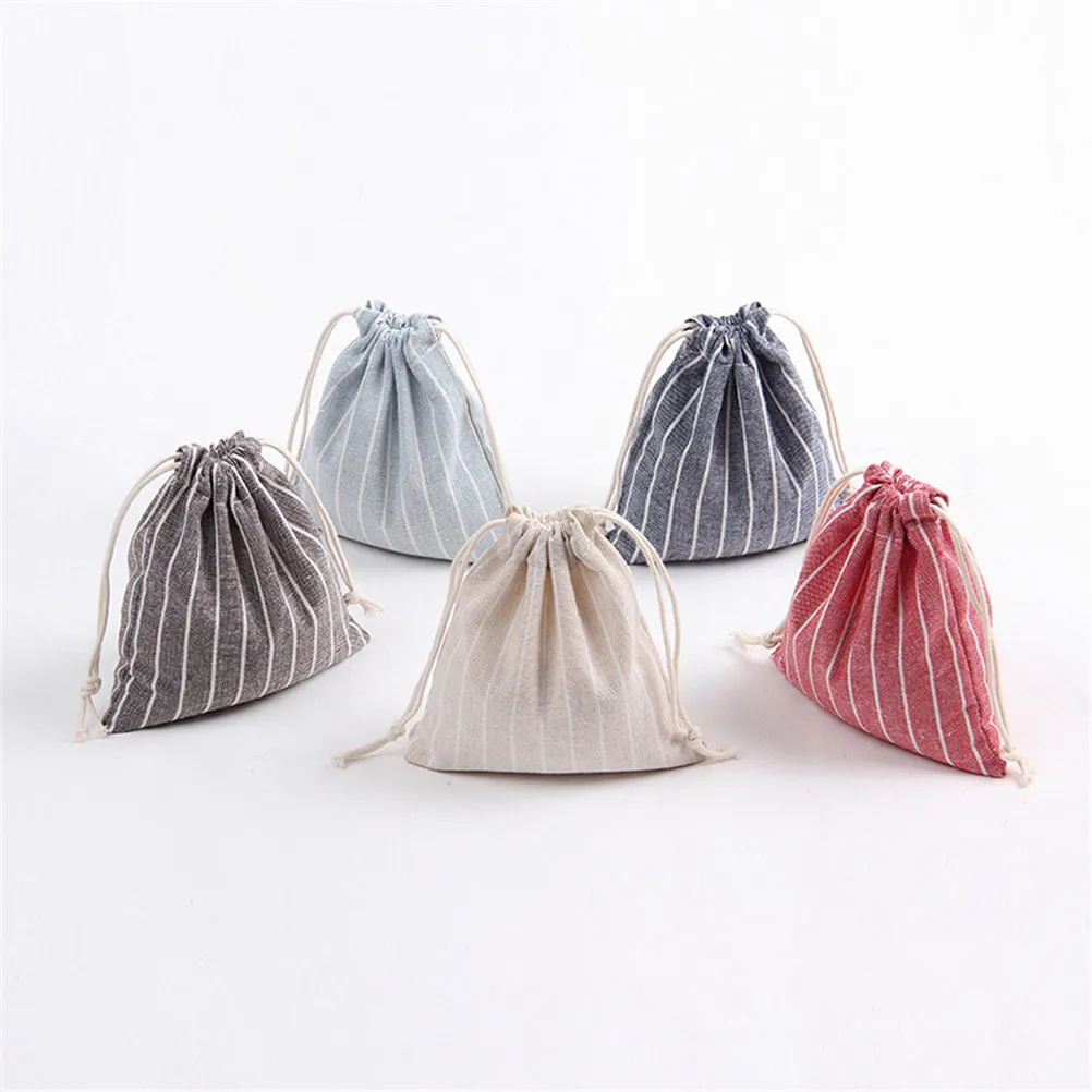 Women Make up bagCotton Travel Pouch Storage Clothes handbag  Stripe Drawstring bags Girls Shoes Bags