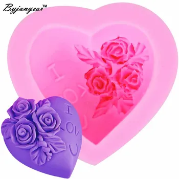 

M024 I LOVE u Rose Soap Silicone Mold Fondant Chocolate Candy Crystal Epoxy Clay Plaster UV Resin Ice Candle Soap Moulds