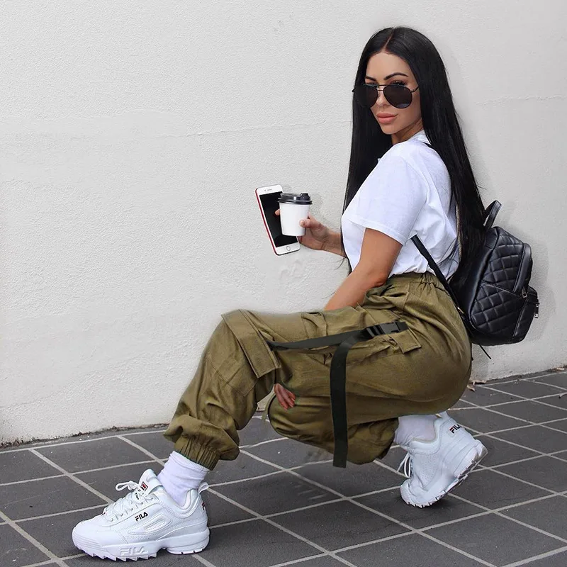

new arrival 2019 summer harem pants for women joggers clothes streetwear trousers khaki and black high waisted side pocket pants