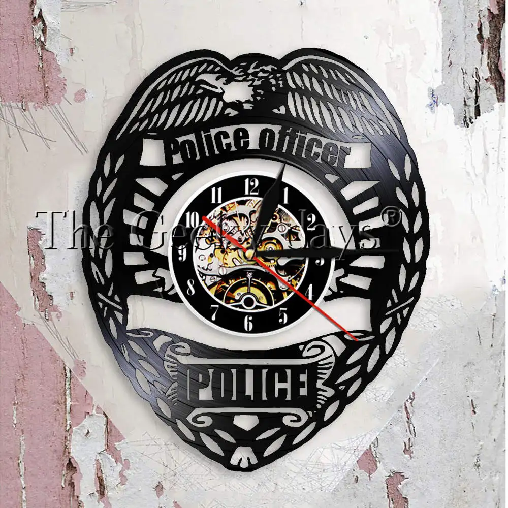 Police Officer Wall Clock Police Badge Vinyl Record Wall Clock Police