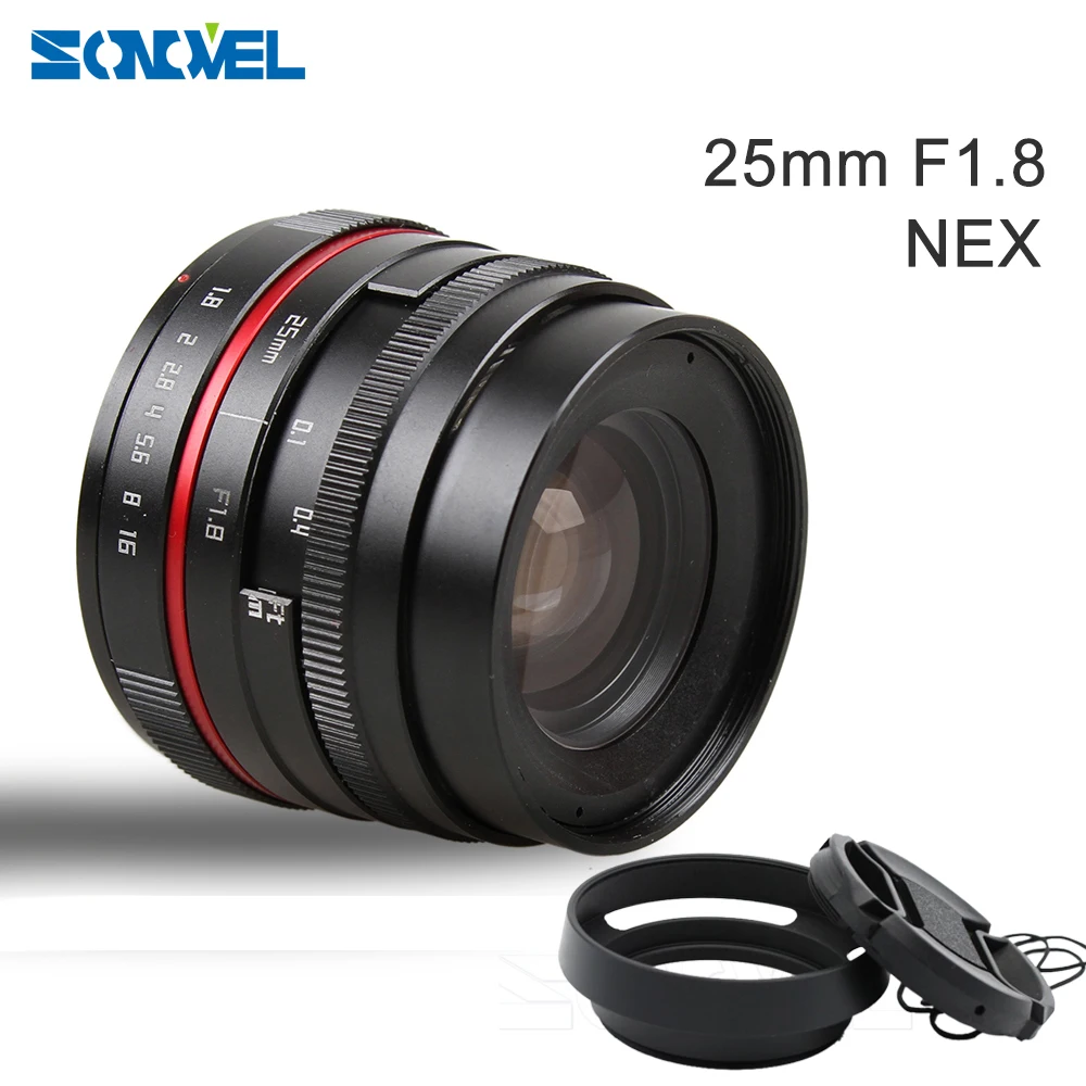 25mm 25 F1.8 Manual Wide Angle Lens+49mm Lens Hood For Sony E Mount Nex-5T Nex-F3 Nex-6 Nex-7 Nex-5R A6300 A6100 A5100 A6500