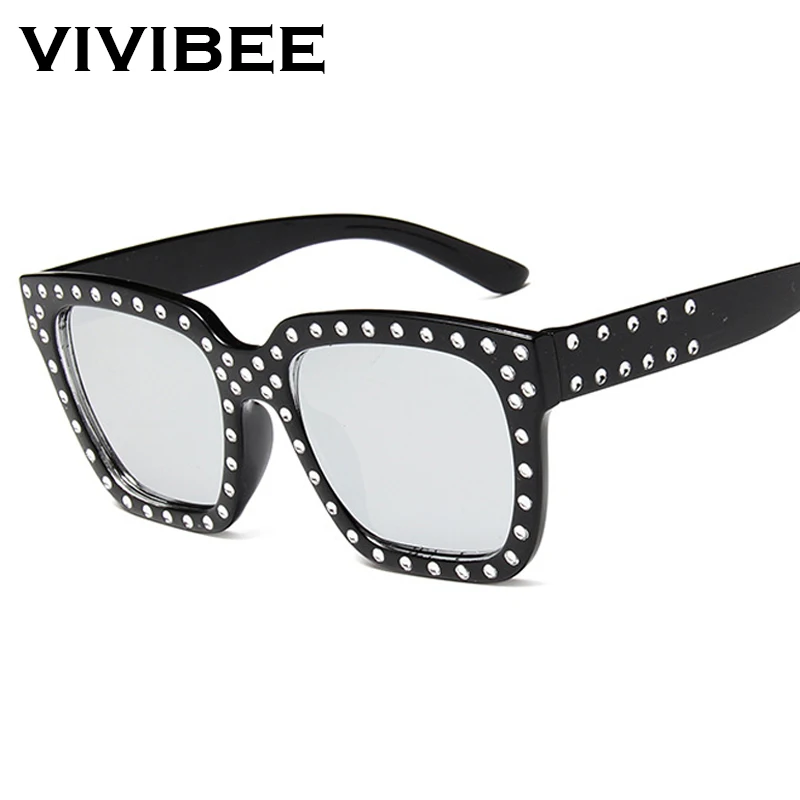 VIVIBEE Fashion Women Diamond Glasses Luxury Desinger Twinkle Sunglasses Fashion Shades for Women Vintage Square Sunglass