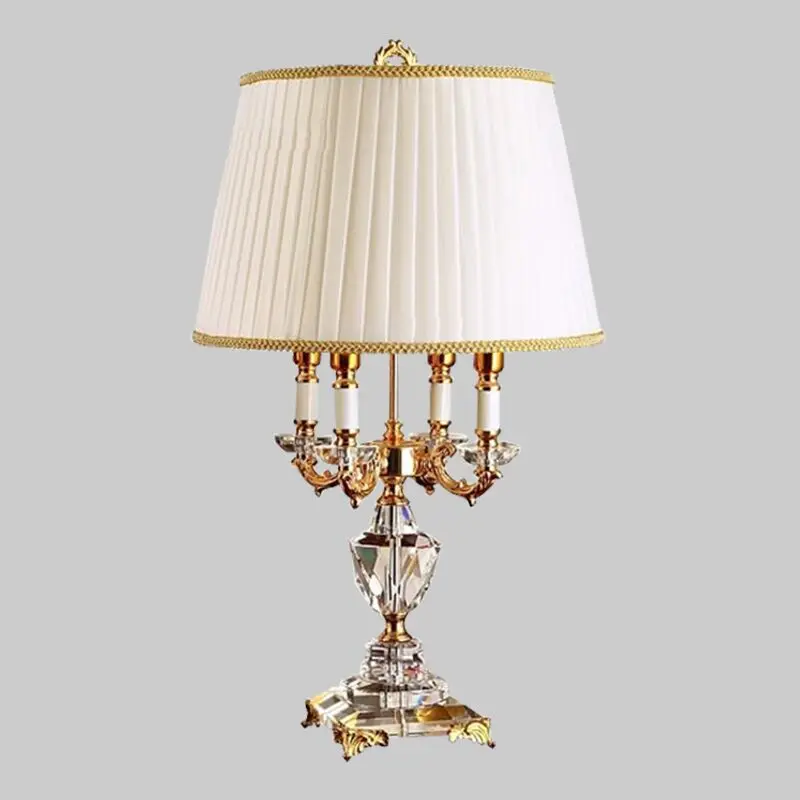 

Crystal Bedroom Table Lamp White Fabric Lampshade Living Room Decoration Abajur Table lamp For Bedroom Lamparas De Mesa Desinger
