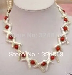 

Charming jewelry white cross pearl red coral necklace