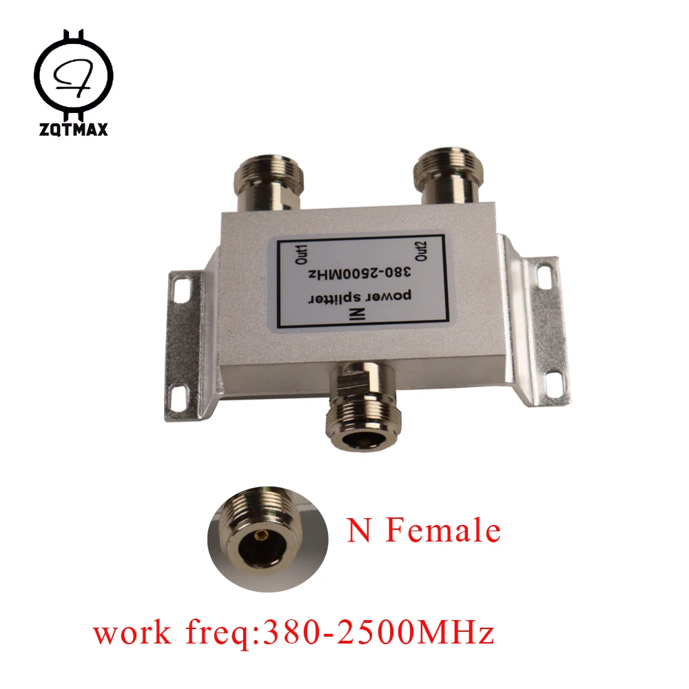 

ZQTMAX Coaxial Splitter 1 to 2 Way 380-2500MHz 50ohm Cell Phone Signal Booster Repeater Divider N Female for 2G 3g 4g booster