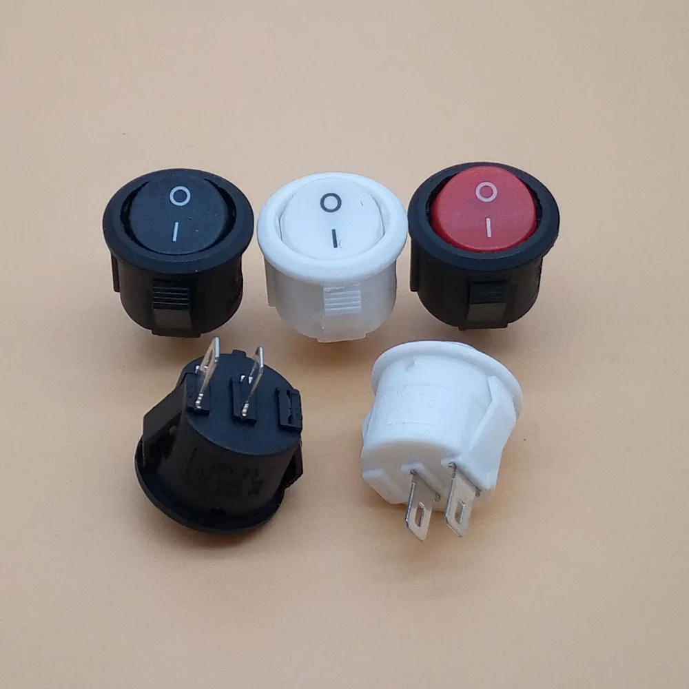 

10 Pcs Round Rocker Switch SPST Black/Red/White Button On/Off AC 10A/125V 6A/250V