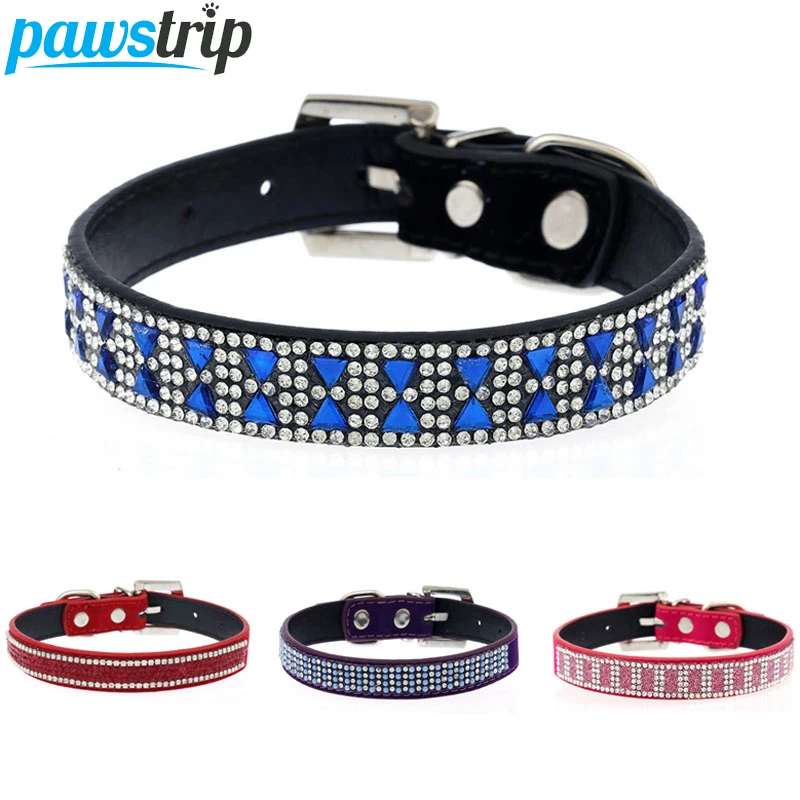 Rhinestone Studded Bling font b Pet b font Dog Collar Soft Suede PU Leather Puppy Cat