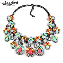 2016 New Spring Colorful Resin Flower Acrylic Crystal Necklace & Pendants Vintage Luxury Maxi Statement Necklace Collar 2345