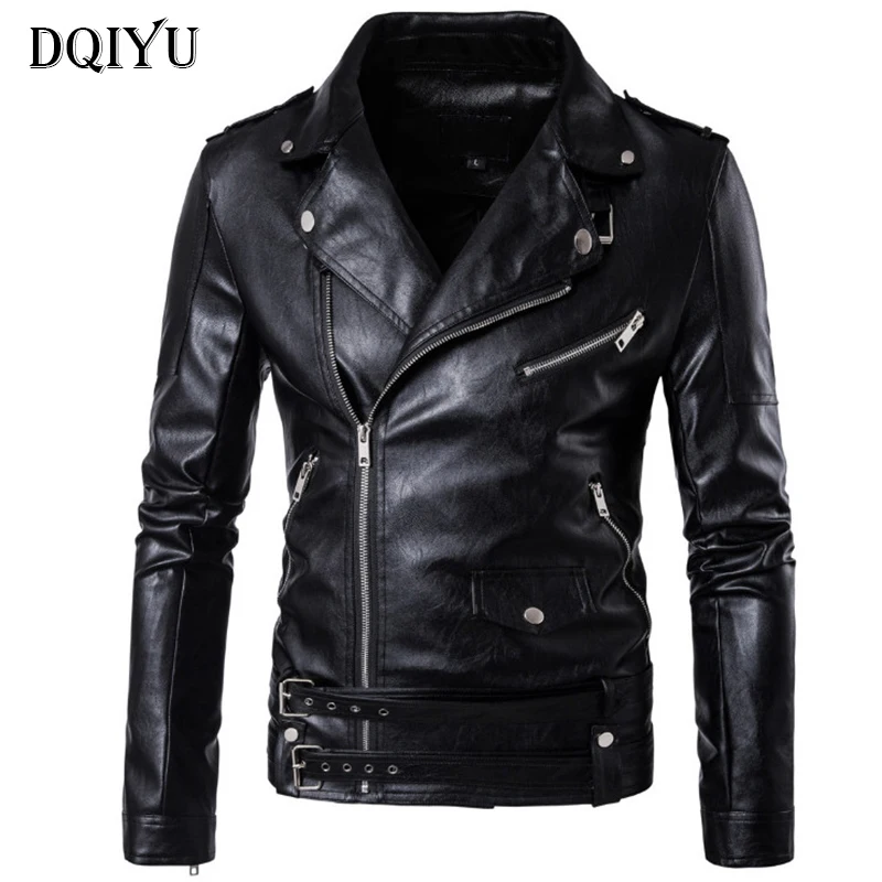 DQIYU Boutique Punk Leren Jas Mannen Jassen Ritsen Slim Fit Motorfiets Leren Jas Engeland Ontwerp Biker Jas Mannelijke 5XL
