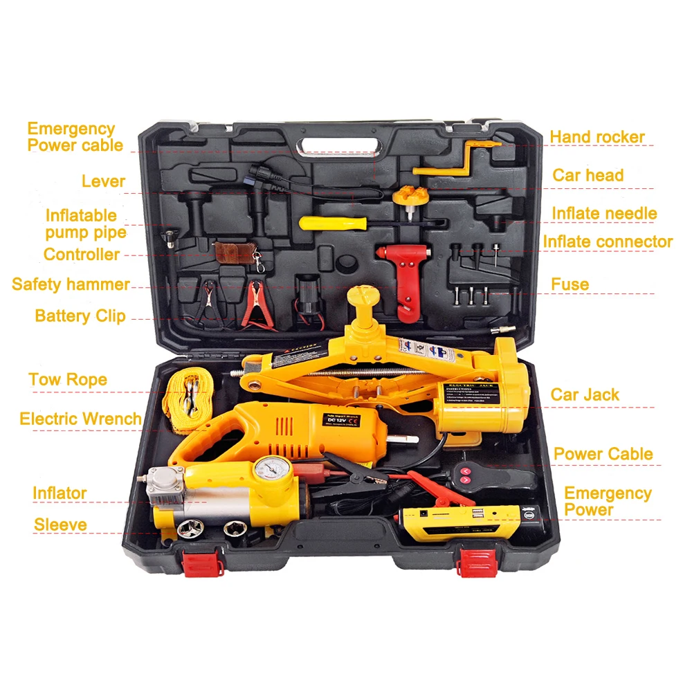 3.0T Hydraulic Automotive Lifting Car Jacks Electric Wrench 3-in-1 Jack Auto Repair Tool Multifunction Emergency Power Supply