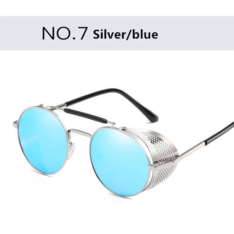 Ретро круглые металлические солнцезащитные очки в стиле стимпанк для мужчин и женщин, роскошные брендовые дизайнерские высококачественные очки Oculos De Sol с защитой от ультрафиолета - Цвет линз: Silver blue