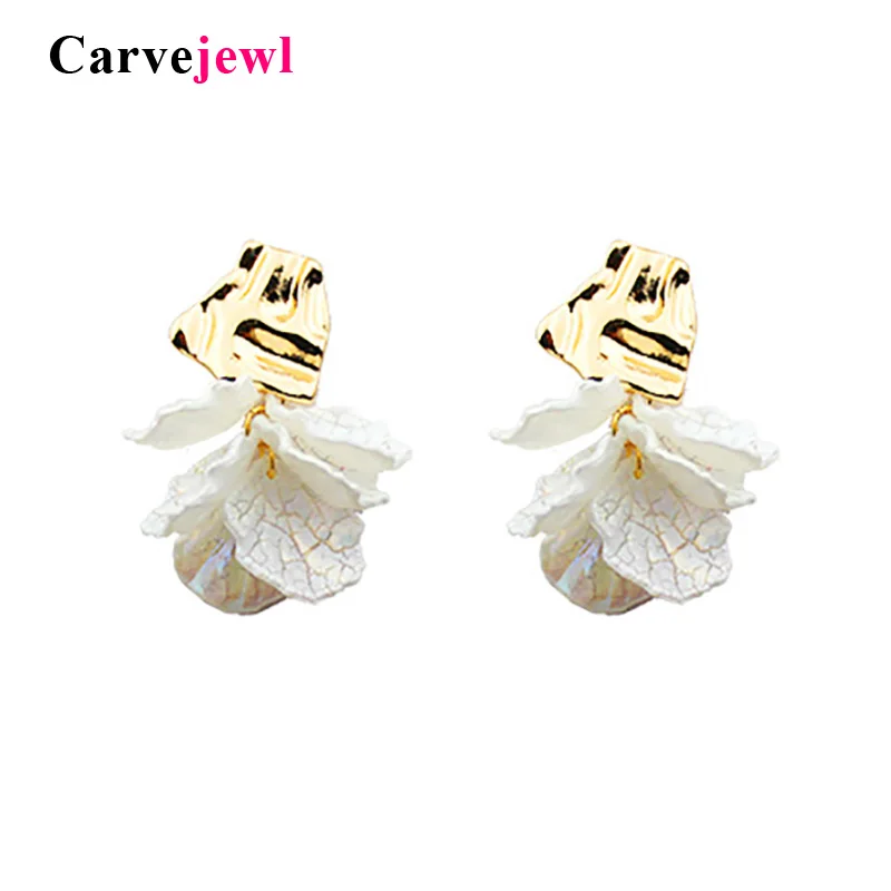 

Carvejewl Korean design White Shell Flower Petal Drop Earrings For Women jewelry 2019 New Statement pendientes Trendy earrings