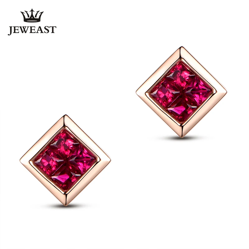 

Natural ruby 18K Pure Gold Earring Real AU 750 Solid Gold Earrings Diamond Trendy Fine Jewelry Hot Sell New 2019