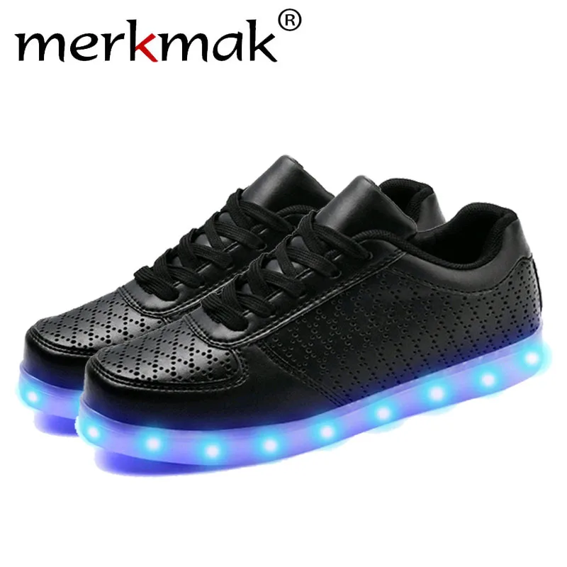 Merkmak Colorful Glowing Shoes Lights Up LED Luminous Shoe USB Rechargeable Shoes For Adults White Black Flats Plus Size 35-46