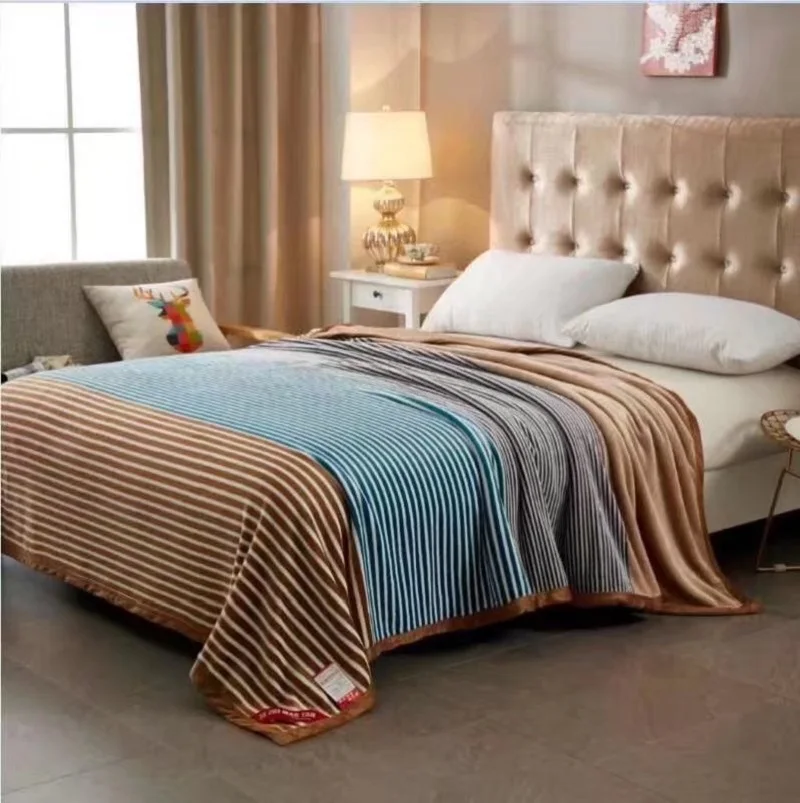 

Home Textiles Striped Flannel Fleece Blankets for Beds Weighted Sofa Throw Blanket 200*230cm Plaids Bedspread Cobijas para cama