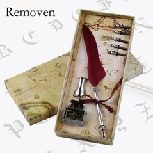 Vintage Feather quill Dip Pen Gift Box Set with 6pcs Nibs penholder Luxury Pens for Writing
