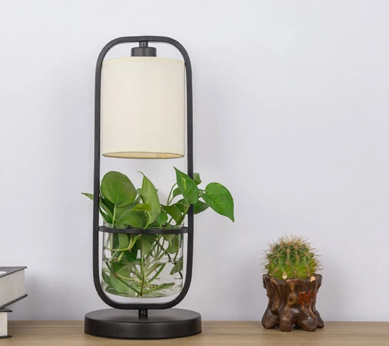 Creative Plant Table Lamp Study Bedroom Bedside Lamp Reading Living Room Table Light with Clear Glass Basin Home Decoration Lamp (7)