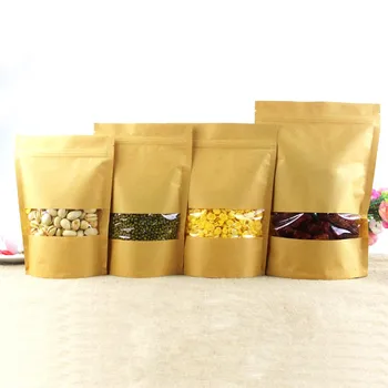 

5.5''x7.9'' (14x20cm) Kraft Paper W/ Clear Window Stand Up Packaging Package Bag for Food Coffee Storage Resealable Zip Lock Bag