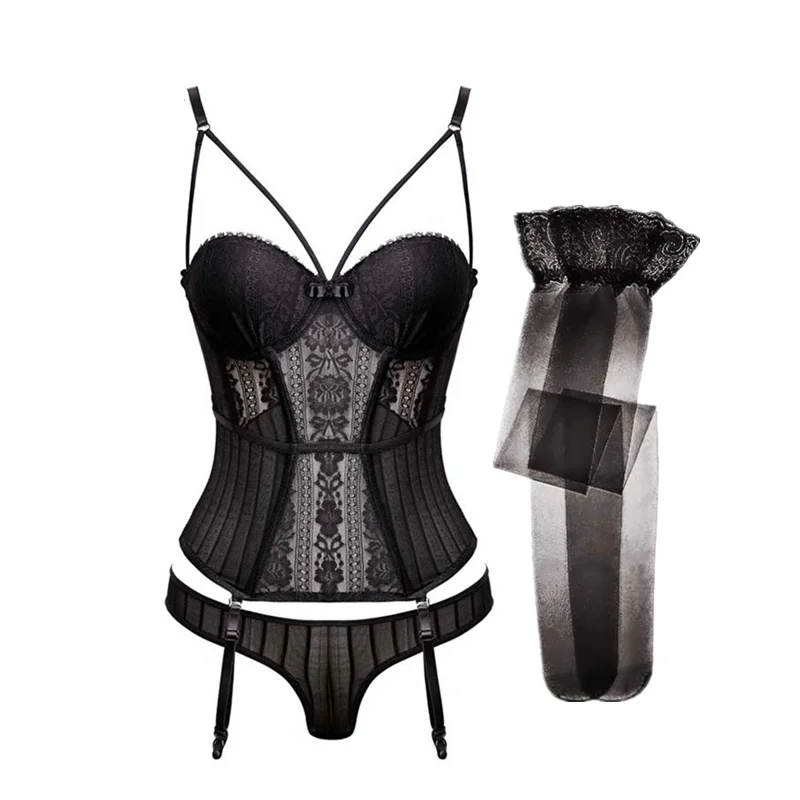 Goede Varsbaby wimper kant transparant verleiding 1 bh set + 1 paar kousen ondergoed set