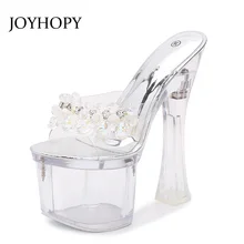 JOYHOPY/шлепанцы на очень высоком каблуке со стразами; женские прозрачные босоножки на платформе и высоком каблуке; пикантная Свадебная обувь; WS1663