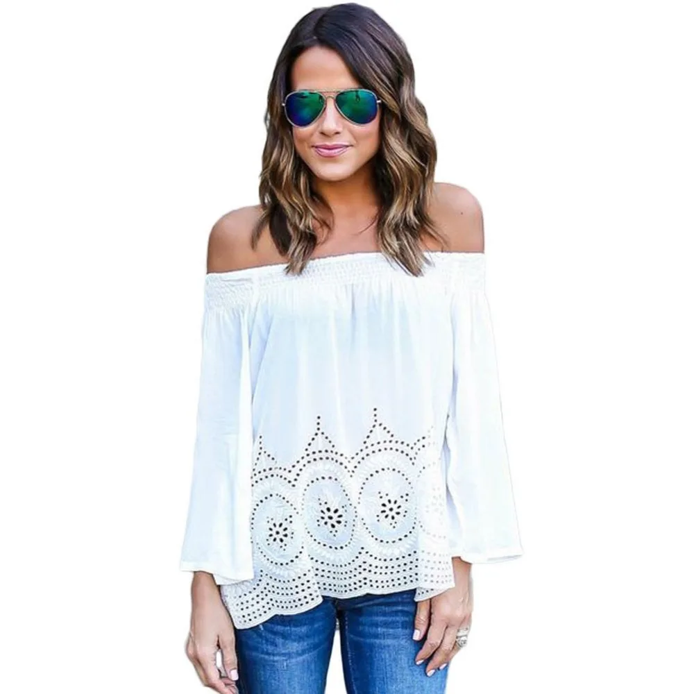 Off Shoulder Top Female sexy Tops Blouses Shirts Summer Beach Blouse ...