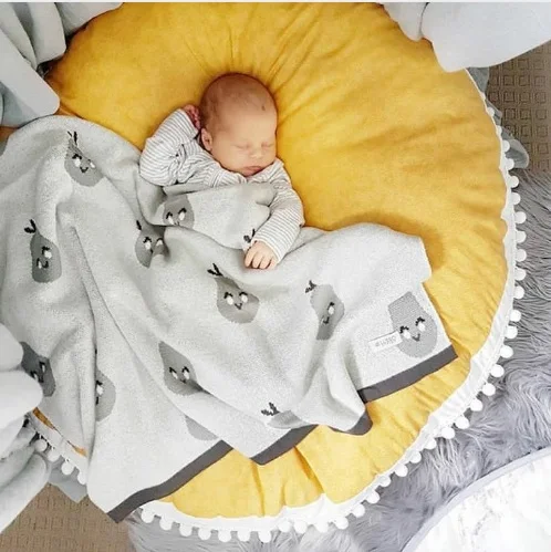 Ins Thick Round Baby Blanket Play Game Mats Pom Pom Crawling Rug Children Toy Mat Carpet Kids Room Decor Photography Props 90cm