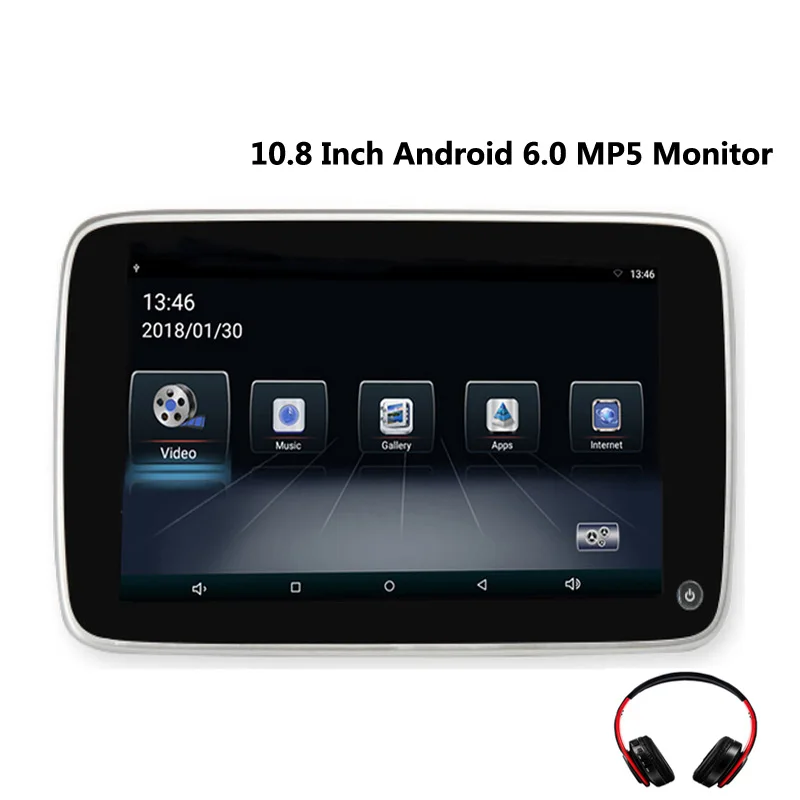 Android 6,0 подголовник 10,8 дюймов монитор HD 1080P ips сенсорный экран MP5 wifi/USB/SD/Bluetooth/fm-передатчик/динамик/игра автомобильный телевизор - Цвет: 1 monitor 1 headset