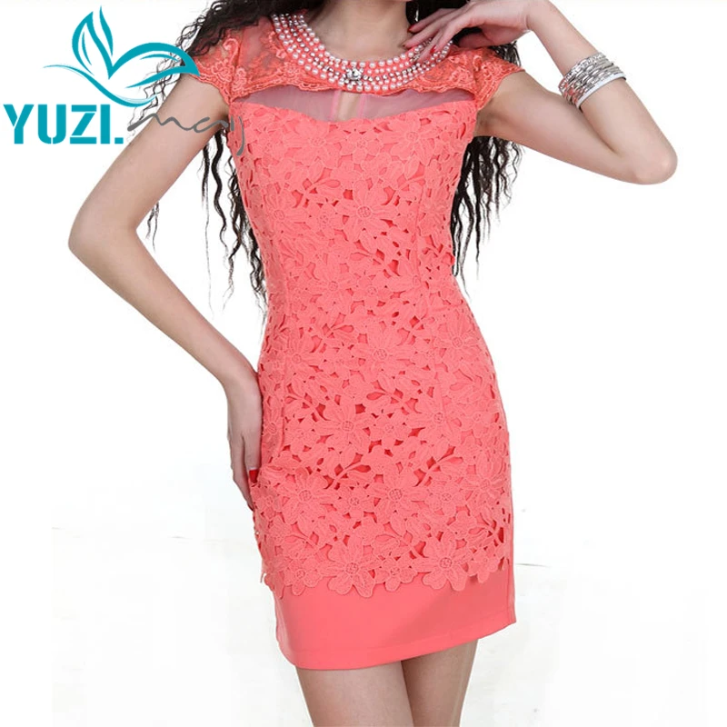 

Summer Dress 2017 Yuzi.may Casual New Bodycon CrystalCollar Short Sleeve Hollow Out Lace Patchwork Women Dresses A6006 Vestidos