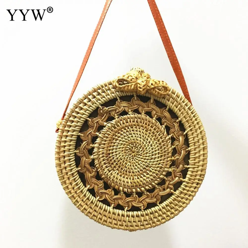 

Rattan Weaving Beach Bag Circular Crossbody Bags for Women 2018 Small Hollow Women's Handbags Bohemian Female Messneger Bags