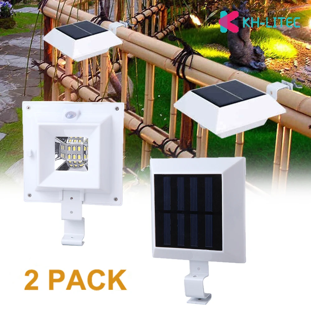 KHLITEC 2 PCS 6 LED Solar Powered Gutter Light with Motion Sensor Outdoor Home Garden Yard Wall Fence Pathway Lamp Night Light