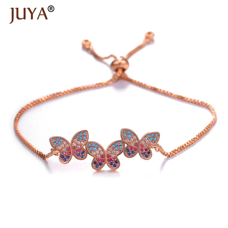 

Juya Boho Romantic Color Cubic Zirconia Crystal CZ Butterfly Bracelets for Women in Silver Gold Rose Gold Color Adjustable Chain
