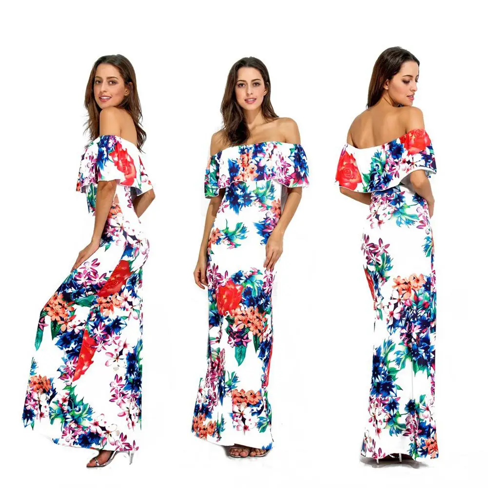 

2019 NewYfashion Summer Women Fashion Sexy Off Shoulder Strapless Printing Dress