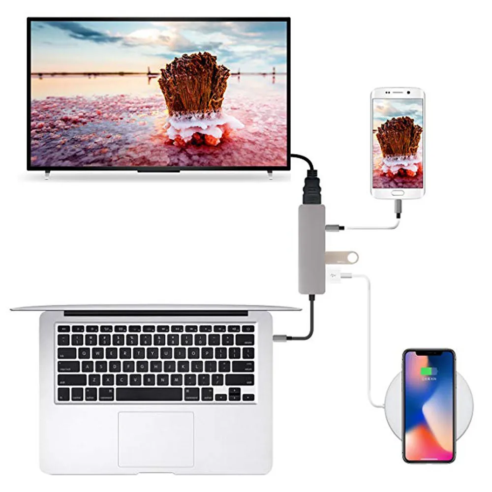 KINGANDA usb-хаб тип-c к HDMI+ PD источник питания+ 2 x USB3.0 концентратор четыре в одном многопортовый адаптер высокого качества usb-хаб#3 L0408