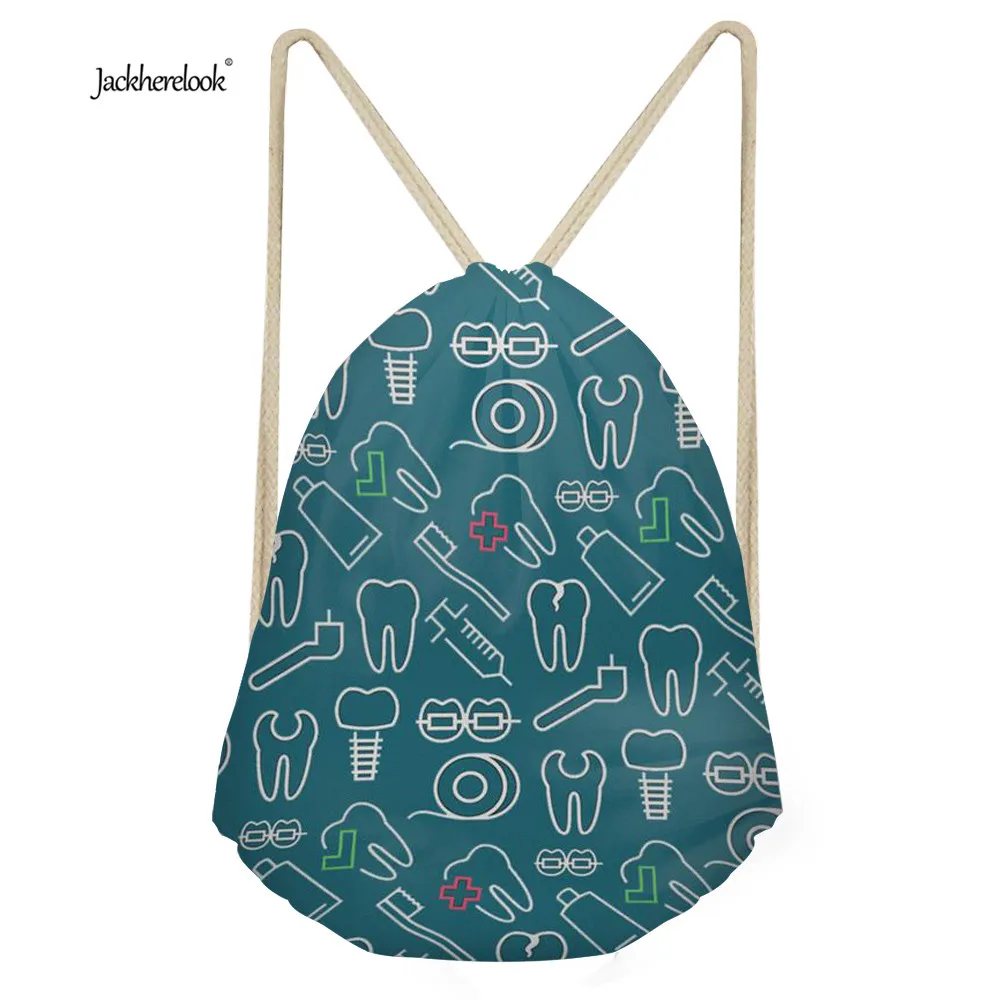 Jackherelook Drawstring Bags for Men Women Travel Small String Storage Shoulder Bags Dentist Print Kids Casual