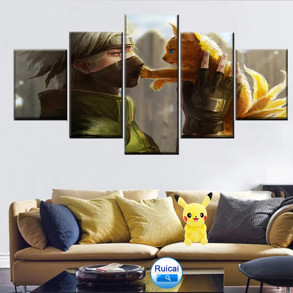 

Canvas painting 5 pieces of anime Naruto Kakashi Hatake and Kyubi poster Home decor children's room wall art picture