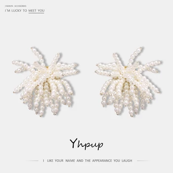 

Yhpup New Elegant Handmade Imitation Pearl Tassel Stud Earrings Cute Romantic Jewelry for Women Party Palace Brincos Gift 2020