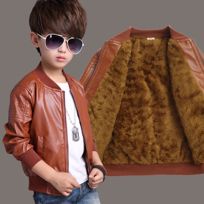 

BibiCola winter kids boy thick warm jacket PU leather boys jackets clothes children outwear children boys casual clothing coat