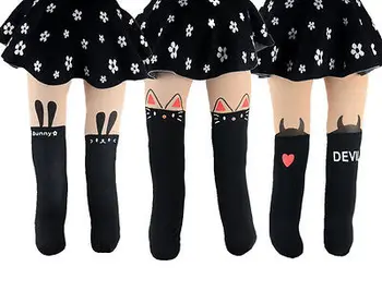 

Girl's Kids Splice Thick Baby Devil Cat Elastic Waist Tight Cotton Velvet Stocking Knitted Stitching Pantyhose