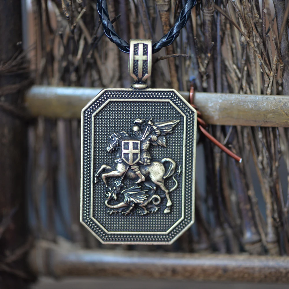 

Langhong 1pcs St. George Protect Me Saint Prayer Religious Necklace Protection Charm Necklace Talisman Jewelry