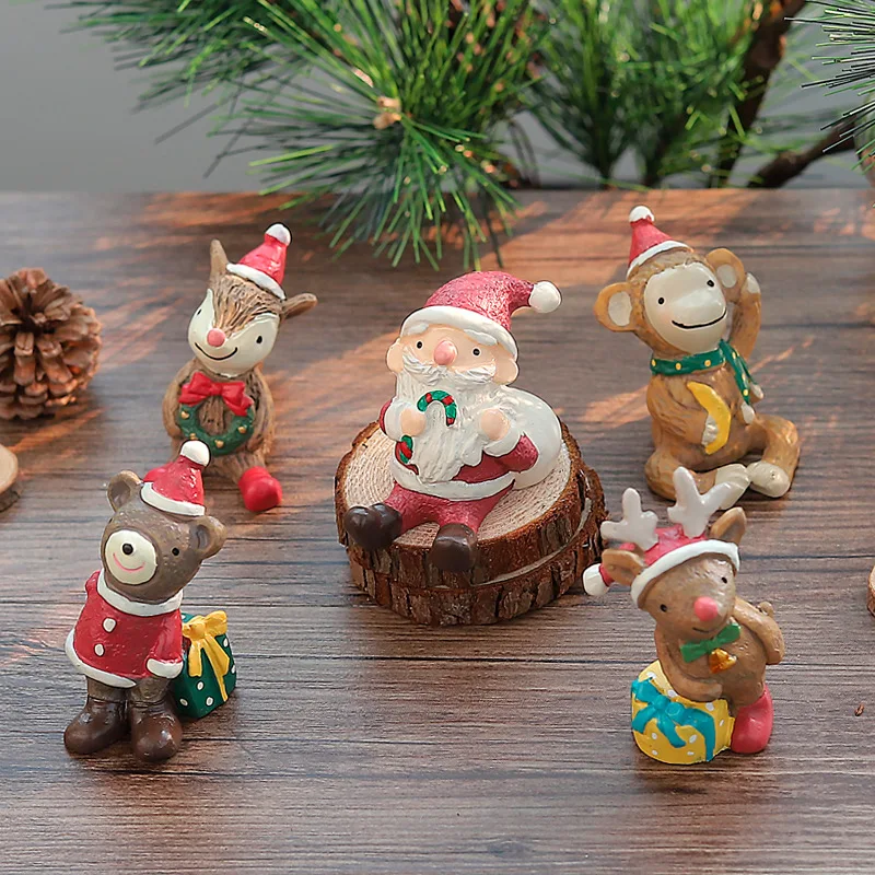 10pcs/set Mini Christmas Figure Resin Miniature Figurine Deer Snowman Statue Santa Claus Home Decoration Garden Ornament Craft | Дом и сад