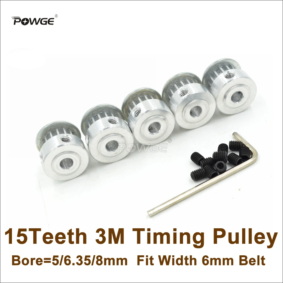 POWGE 5 шт. 15 зубцов 3 м зубчатый шкив Диаметр отверстия 5/6. 35/8 мм подходящая ширина 6 HTD