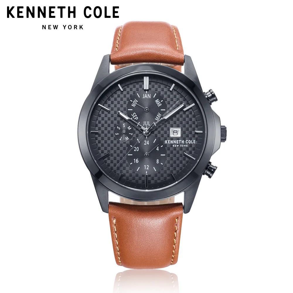 

Kenneth Cole Original Mens Watches KC10030792 Quartz Brown Leather Buckle Black Waterproof Date Week 2018 Luxury Brand Watches