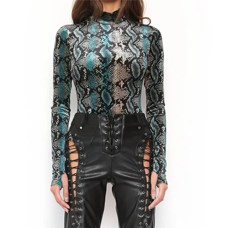 

Explosive cross-border 2018 autumn and winter long-sleeved t-shirt female explosion models snake sexy bodysuit