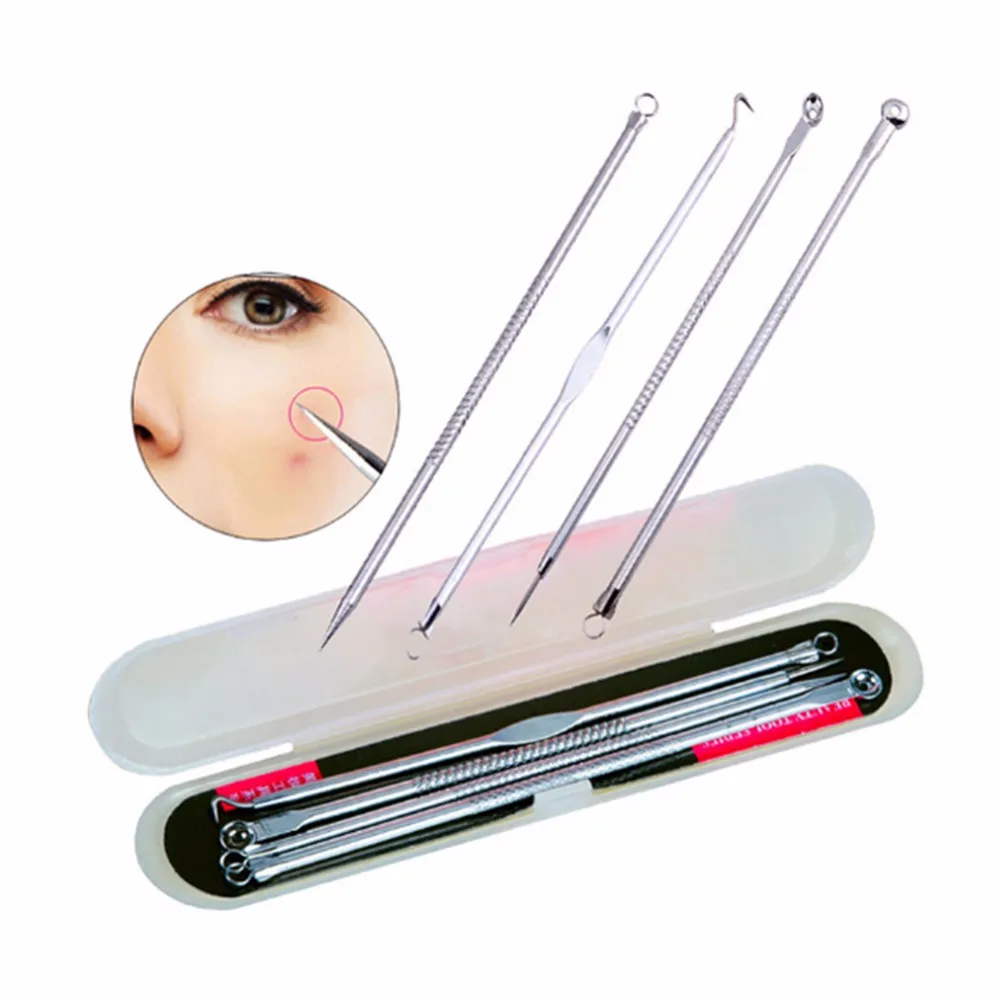 4pcs/set Practical Acne Needle Tweezers Blackhead Pimples Removal
