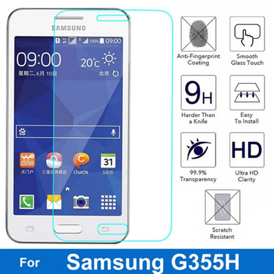 

2PCS Adcanovd For Samsung Galaxy G355H Anti Scratch Tempered Glass Protective Film Screen Protector On Core2 sm-g355h Sm-G355HN