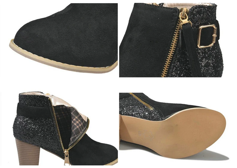 Women's Boots Casual Ankle Boot Lady High Heels Winter Snow Boots Women Genuine Leather Glitter Winter Shoes Women Big Size 43   (1)